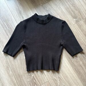Black Ribbed Knit Turtleneck Sweater